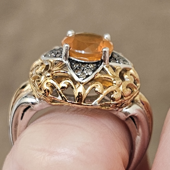 Victoria Wieck 1.32ct Fire Opal & Brown Diamond 2 tone ring- Size 7 - Picture 10 of 11